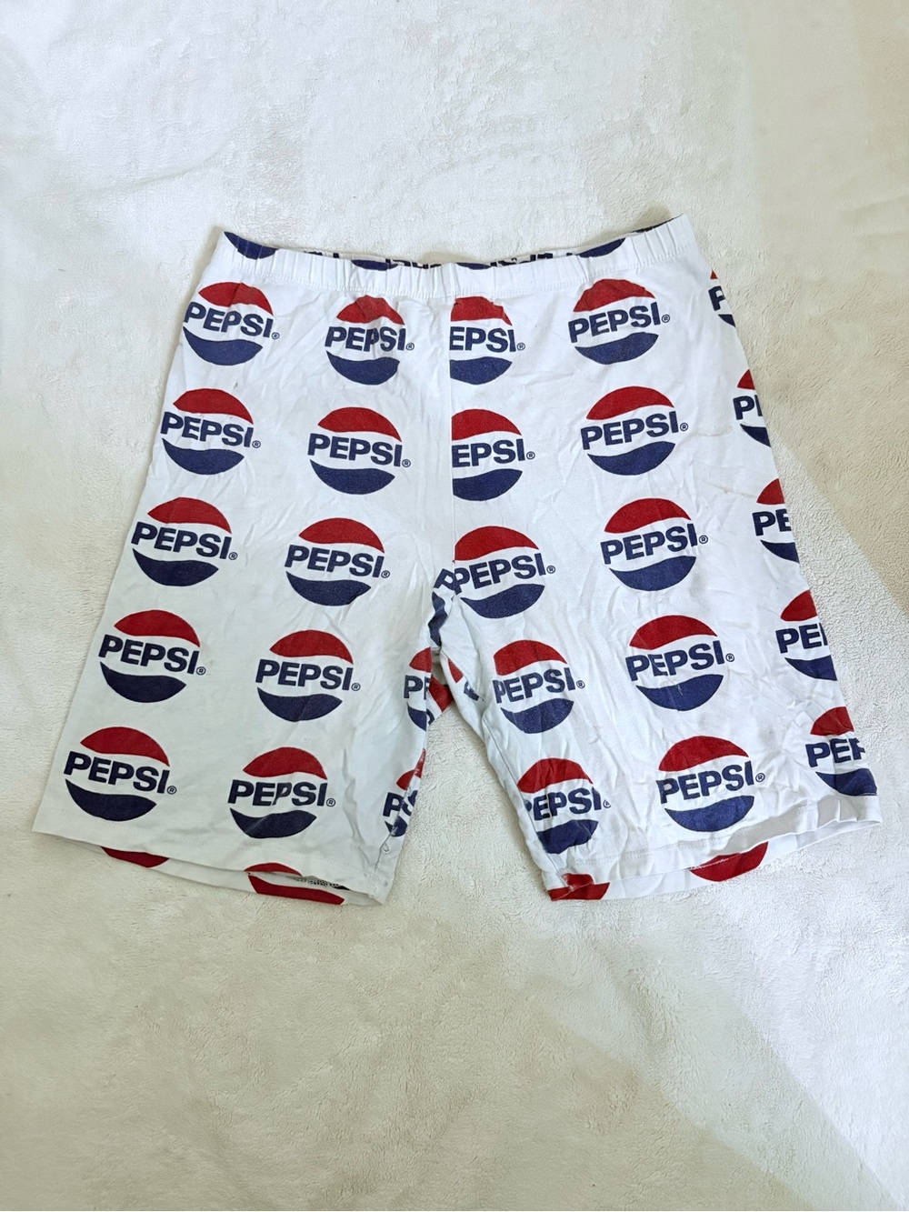 Pepsi Logo Print Biker Shorts - White with Red & Blue